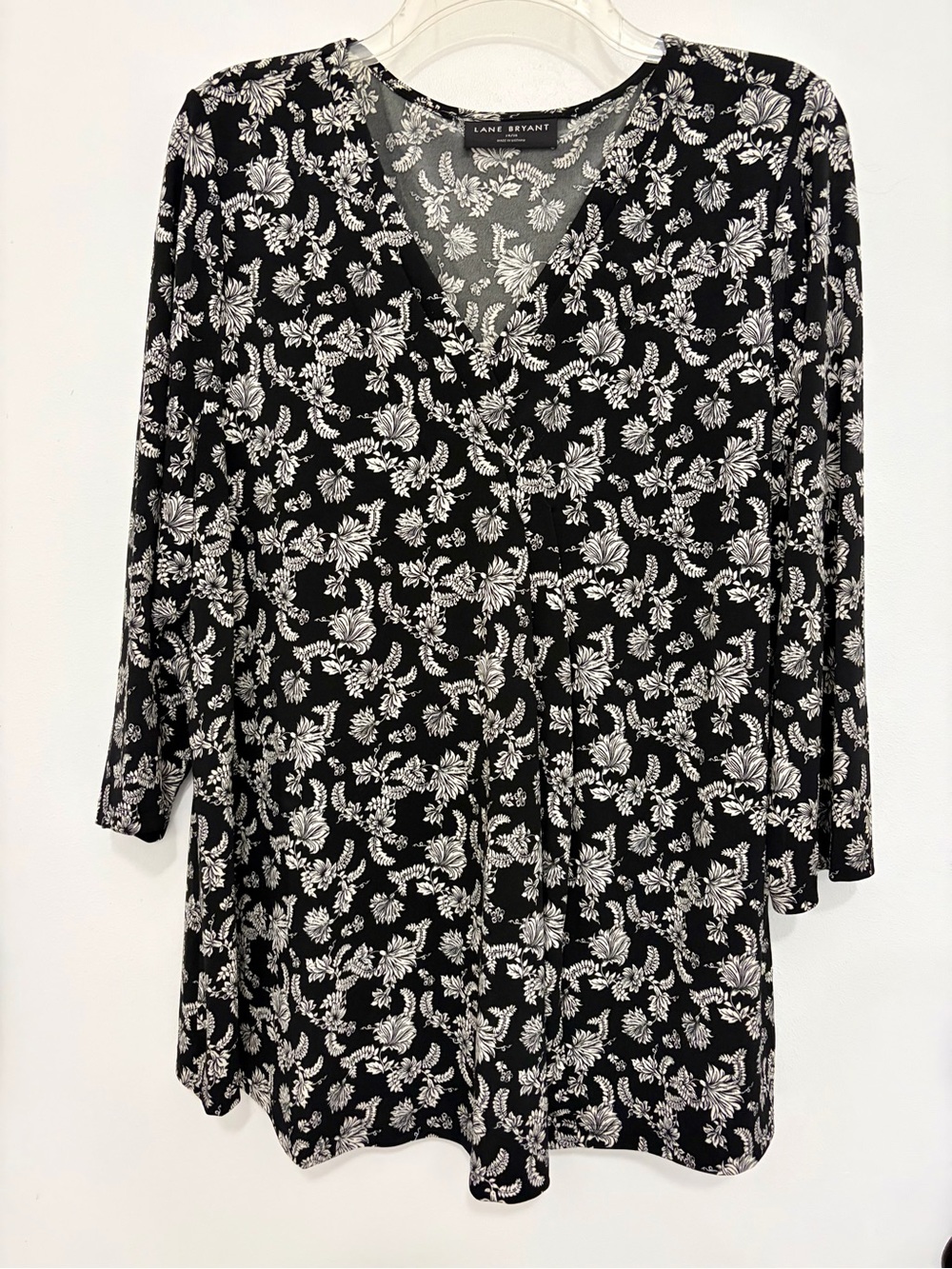 Lane Bryant Black and White Floral V-Neck Top